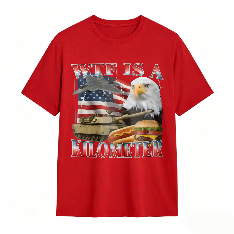 Wtf Is A Kilometer American Flag Eagle Tank Burger And Hotdog T-shirt