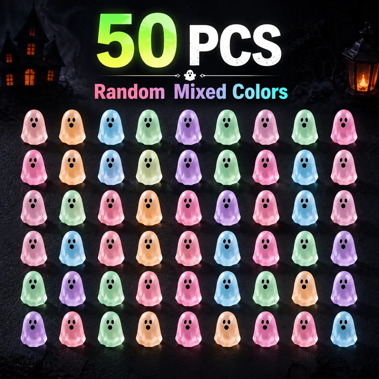 Glow In Dark Cute Ghost Resin Bead Set, Random Pattern Luminous Decorative Charms, Perfect Halloween Party Ornaments, Micro Landscape Filler & DIY Craft Material, 20/50 Packs Household Interior Decor Accessories