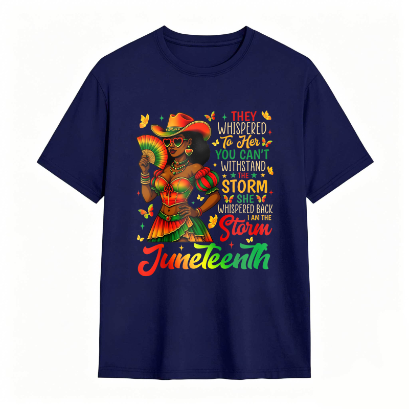 Juneteenth Celebration Woman In Colorful Dress Holding Fan With Inspirational Quote T-shirt