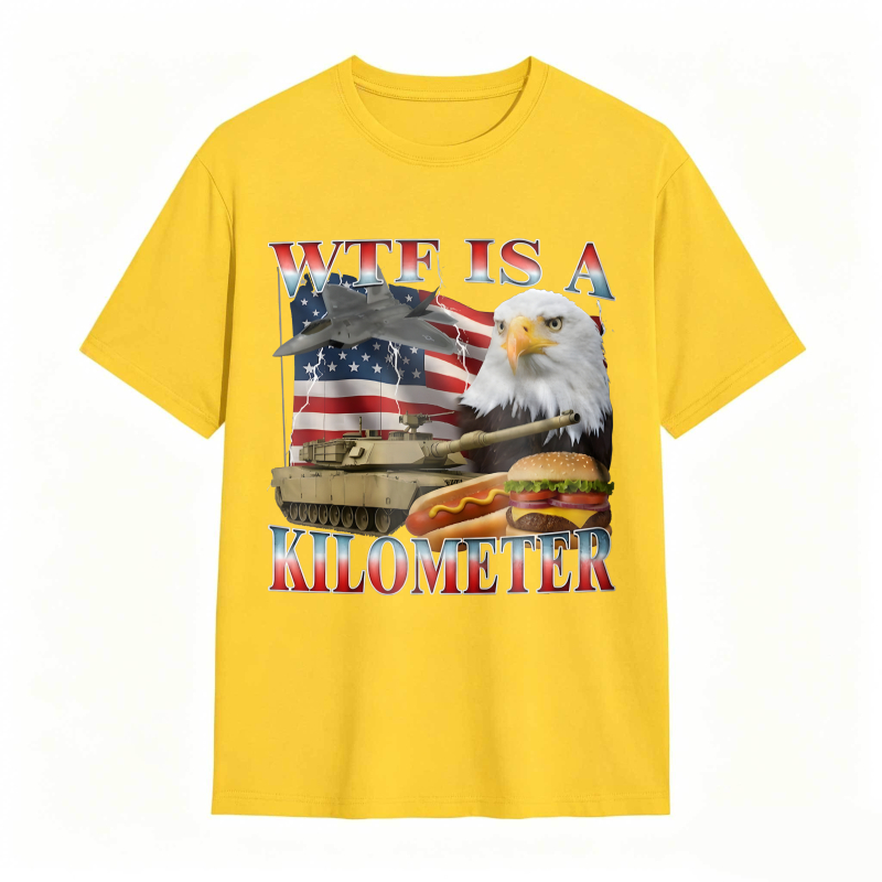 Wtf Is A Kilometer American Flag Eagle Tank Burger And Hotdog T-shirt