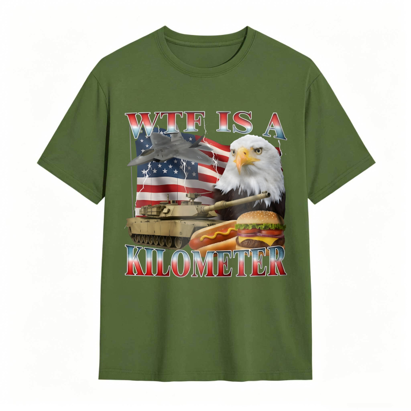 Wtf Is A Kilometer American Flag Eagle Tank Burger And Hotdog T-shirt
