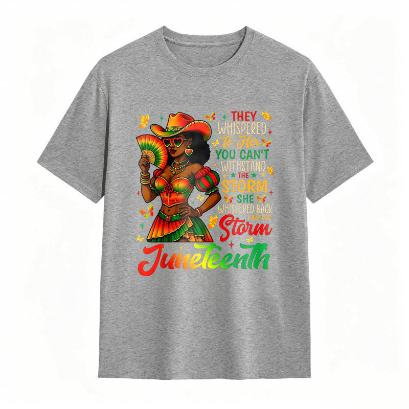 Juneteenth Celebration Woman In Colorful Dress Holding Fan With Inspirational Quote T-shirt