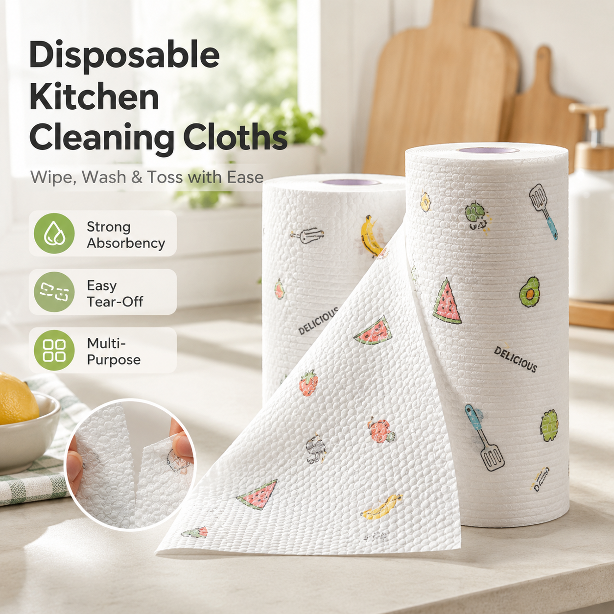 🔥 Hot Sale 🧽 Disposable Kitchen Cleaning Cloths 💦Ultra Absorbent • Grease-Fighting • Hygienic