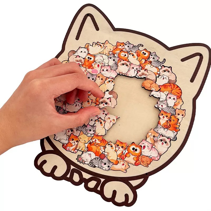 Wooden Cat-Shaped Puzzle Set