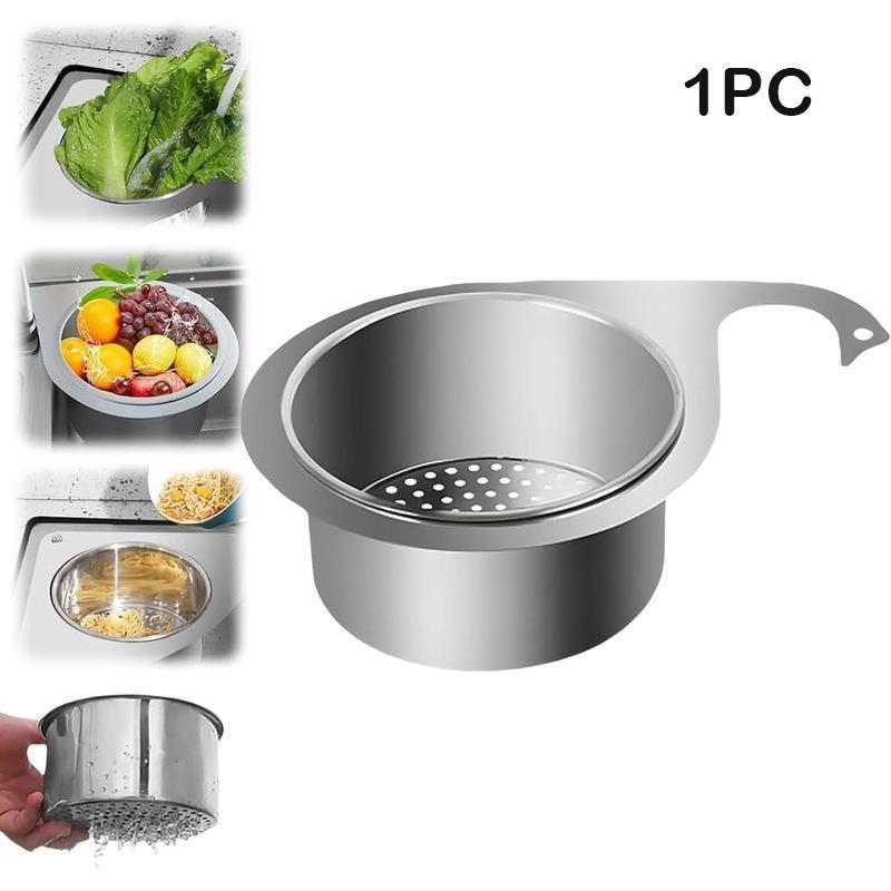 🥘 304 Stainless Steel Hanging Sink Colander, Dual Use Kitchen Strainer Basket for Fruit Vegetable Pasta