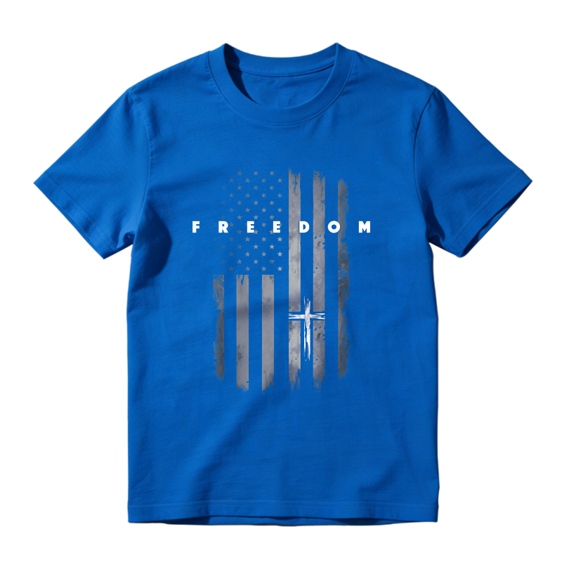 American Flag With Cross And Freedom Text Unisex Classic T-shirt