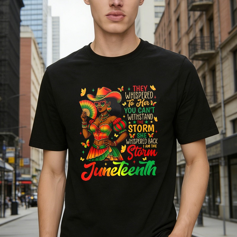Juneteenth Celebration Woman In Colorful Dress Holding Fan With Inspirational Quote T-shirt