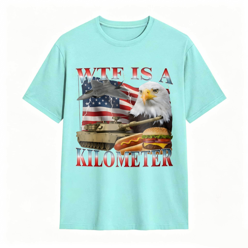Wtf Is A Kilometer American Flag Eagle Tank Burger And Hotdog T-shirt