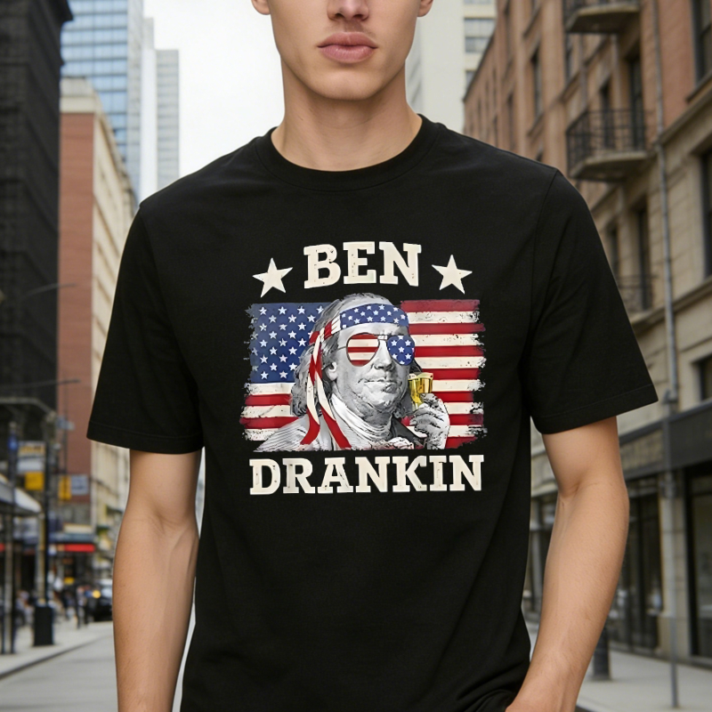 Ben Franklin American Flag Drinking T-shirt