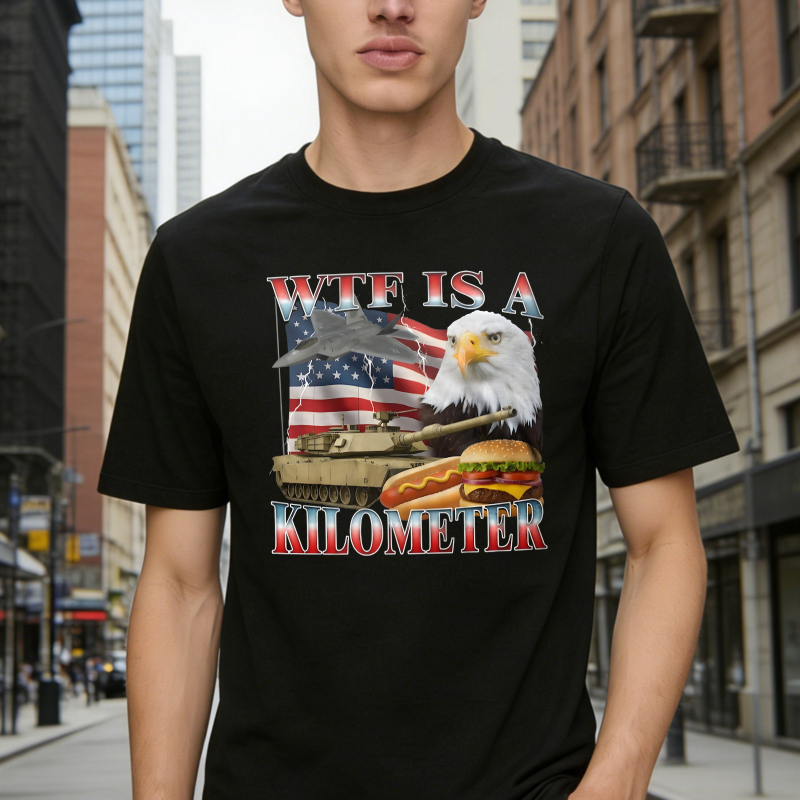 Wtf Is A Kilometer American Flag Eagle Tank Burger And Hotdog T-shirt