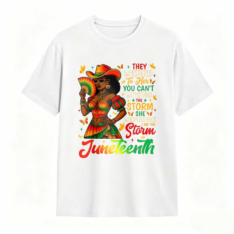 Juneteenth Celebration Woman In Colorful Dress Holding Fan With Inspirational Quote T-shirt