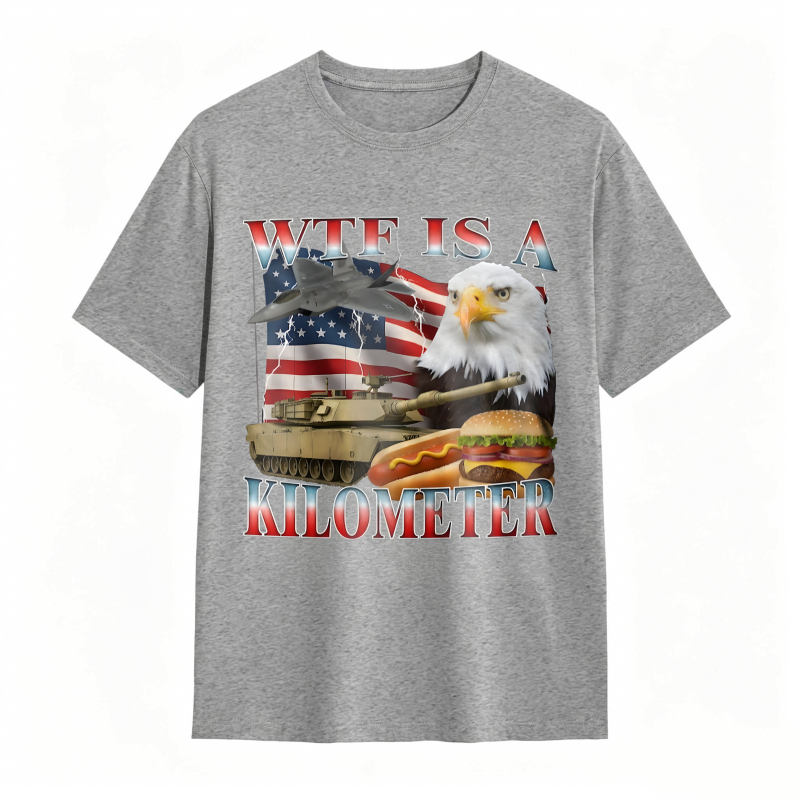 Wtf Is A Kilometer American Flag Eagle Tank Burger And Hotdog T-shirt