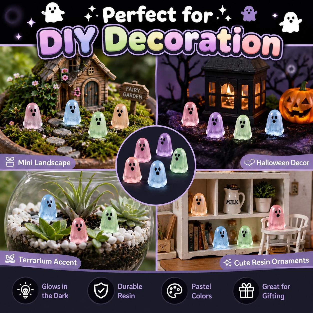 Glow In Dark Cute Ghost Resin Bead Set, Random Pattern Luminous Decorative Charms, Perfect Halloween Party Ornaments, Micro Landscape Filler & DIY Craft Material, 20/50 Packs Household Interior Decor Accessories Glow In Dark Cute Ghost Resin Bead Set, Random Pattern Luminous Decorative Charms, Perfect Halloween Party Ornaments, Micro Landscape Filler & DIY Craft Material, 20/50 Packs Household Interior Decor Accessories