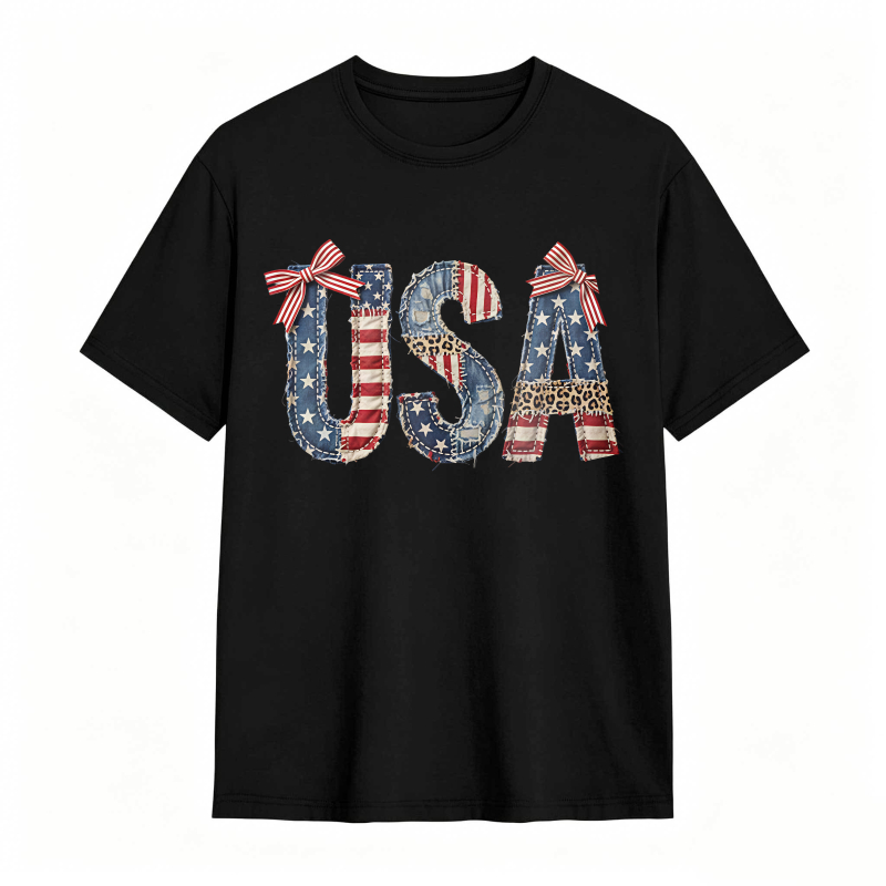 Usa Flag Patchwork Design T-shirt