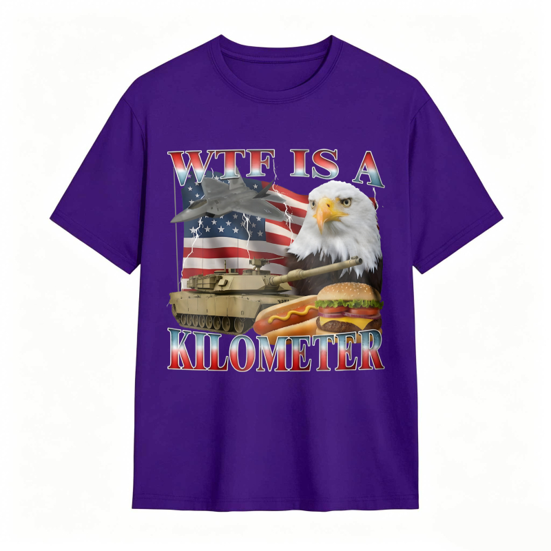 Wtf Is A Kilometer American Flag Eagle Tank Burger And Hotdog T-shirt