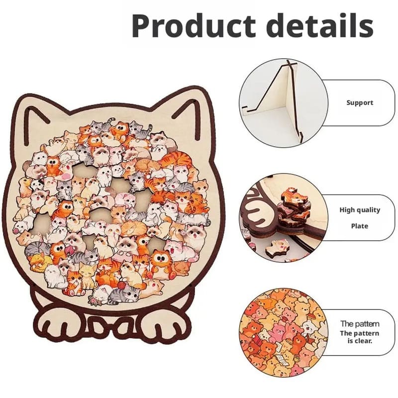 Wooden Cat-Shaped Puzzle Set