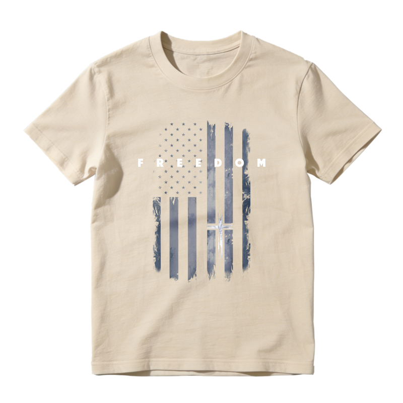 American Flag With Cross And Freedom Text Unisex Classic T-shirt