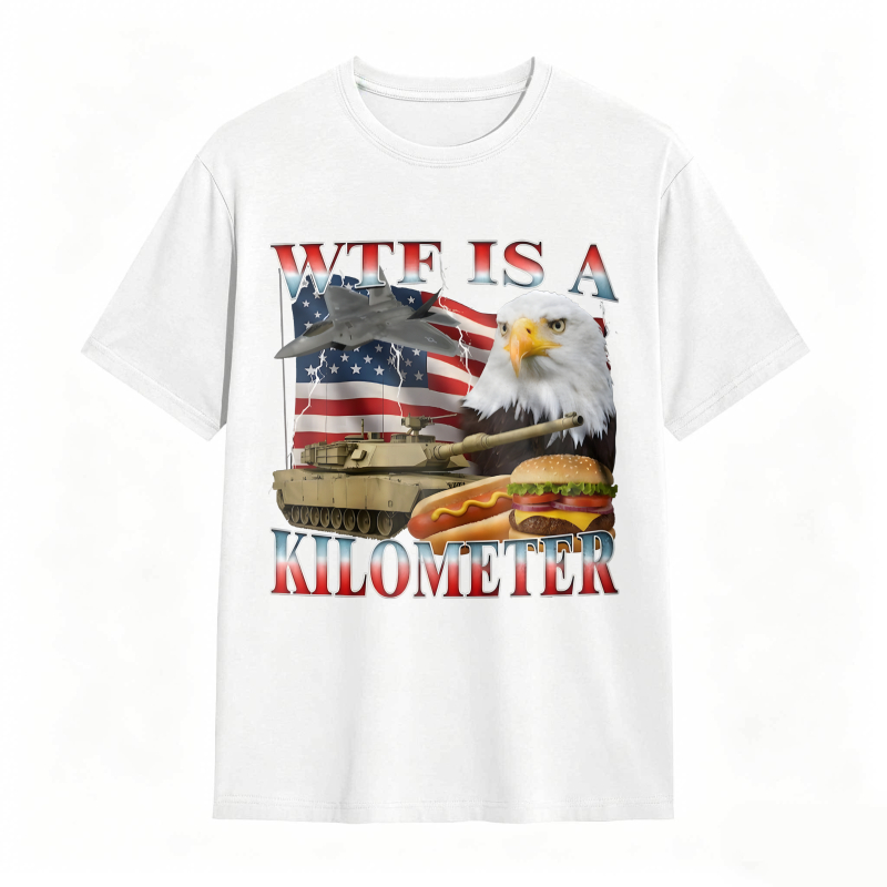 Wtf Is A Kilometer American Flag Eagle Tank Burger And Hotdog T-shirt