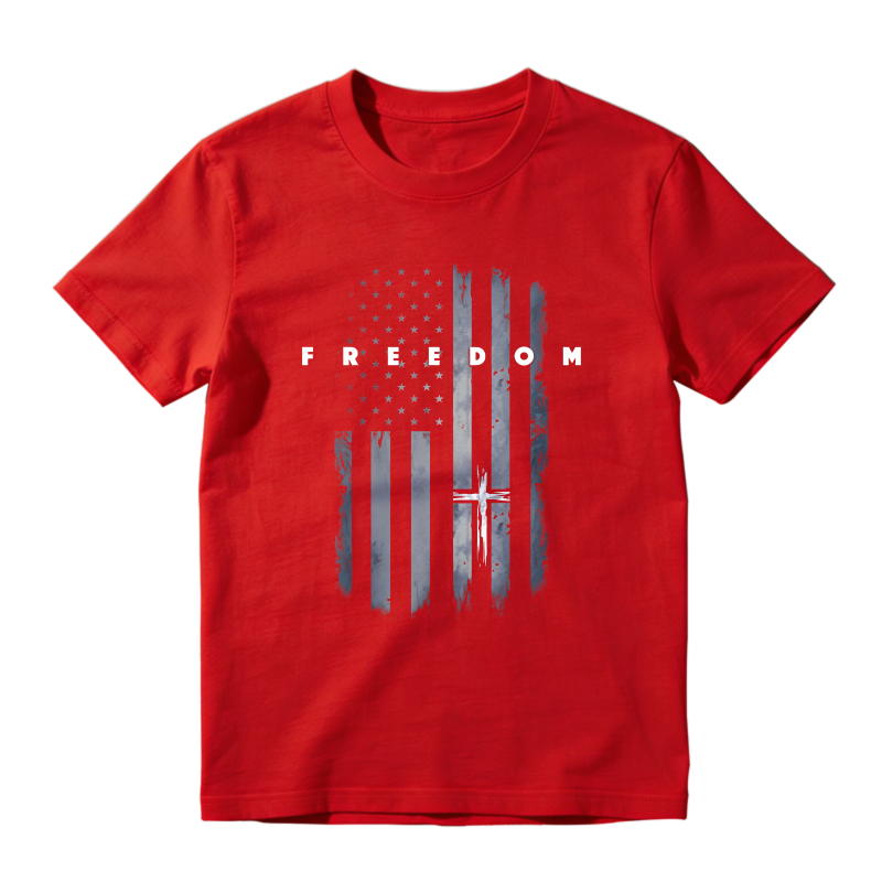 American Flag With Cross And Freedom Text Unisex Classic T-shirt