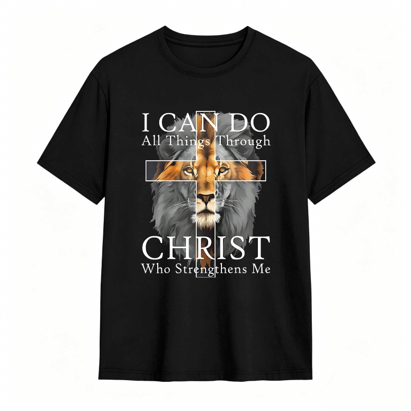 Lion And Cross With Bible Verse I Can Do All Things Through Christ Who Strengthens Me T-shirt