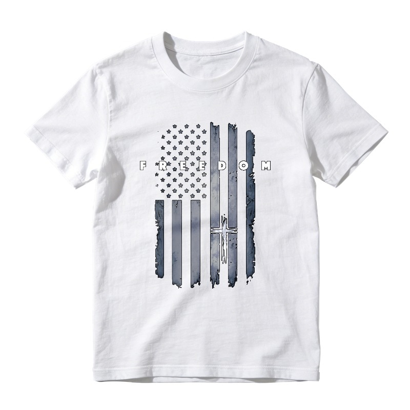 American Flag With Cross And Freedom Text Unisex Classic T-shirt