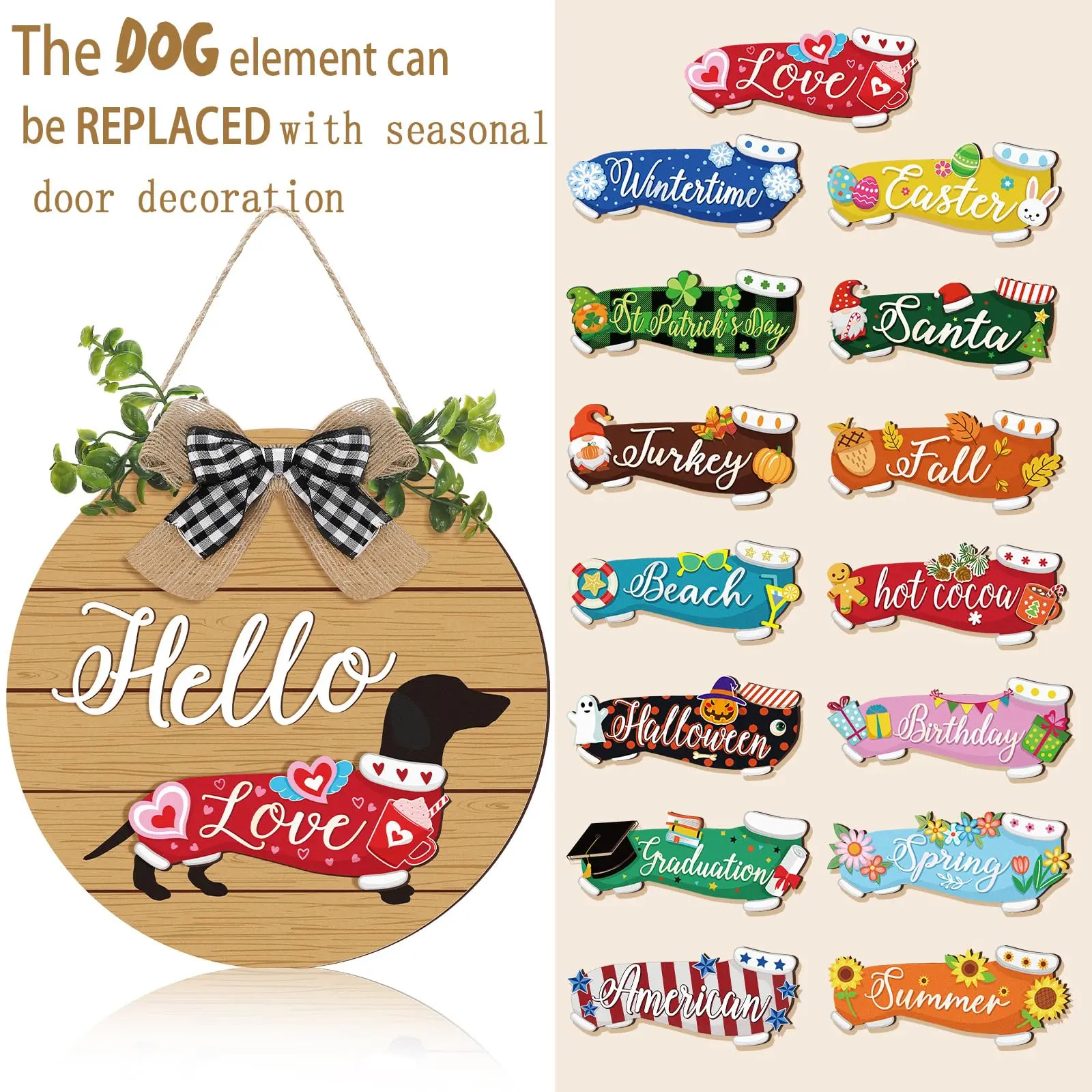 Halloween Dachshund Sign Interchangeable Welcome Sign Dog Lover Gifts Weiner Dog Decor Weiner Wreath Gifts For Dachshund Lover,Halloween Decoration For Door Outdoor Porch Garden, Birthday Summer Halloween Party Decoration