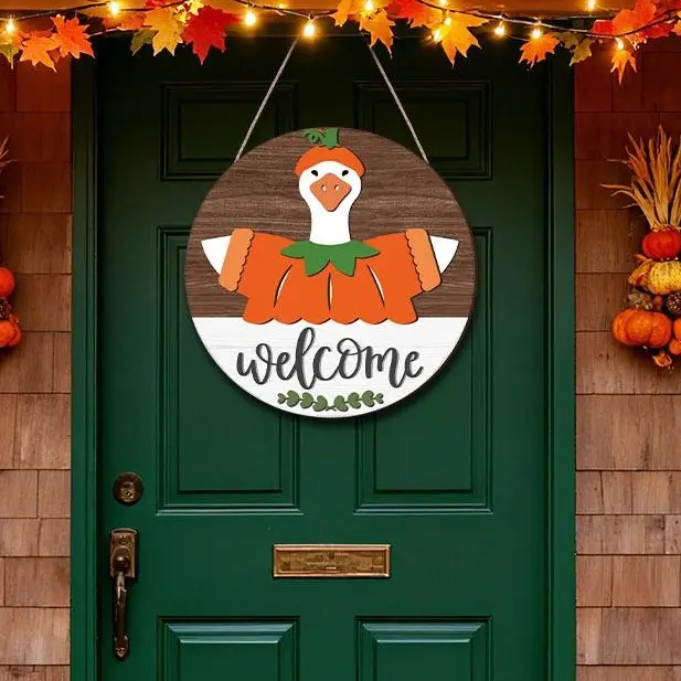 Magnetic Interchangeable Goose Sign - Rustic Farmhouse Wooden Welcome Decor, Halloween Things for Front Door Porch Accessories, House Decor Entryway Hanging Housewarming Gift, Wall Hanging