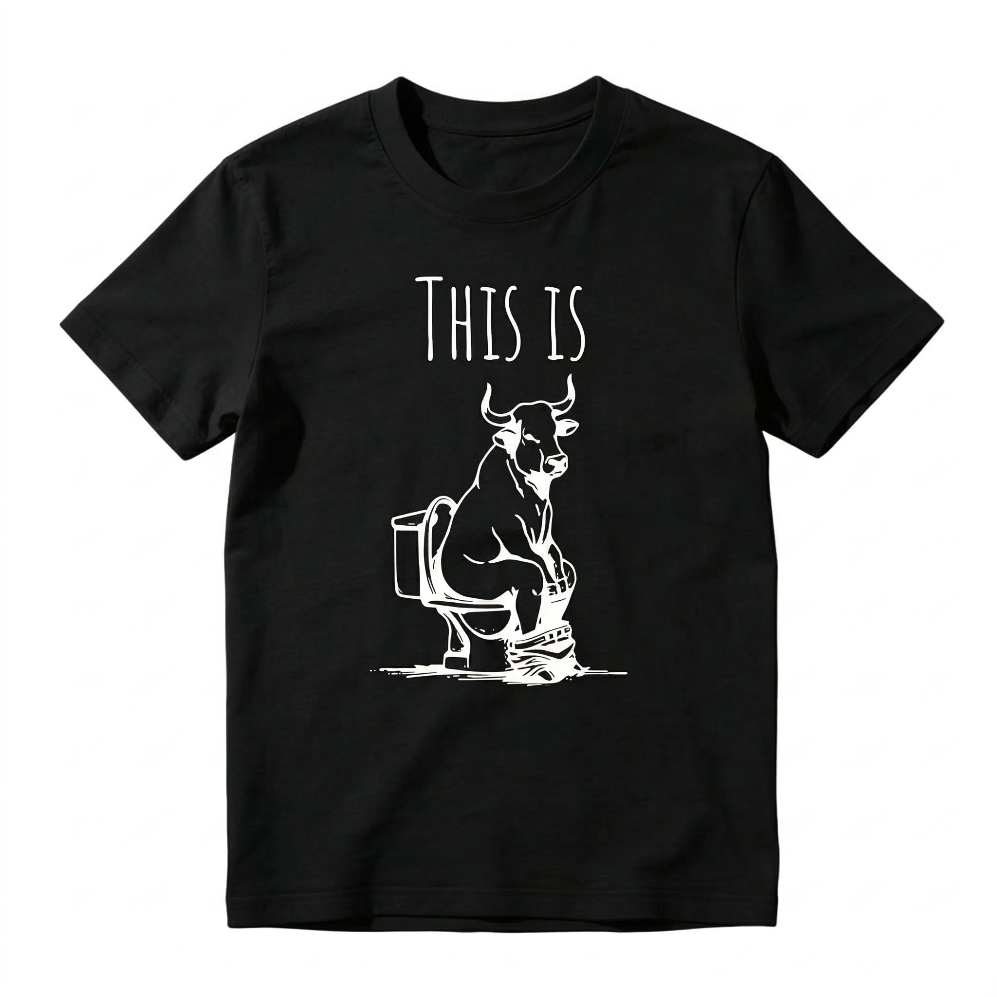 TEECURENT This Is Bull On Toilet Pure Cotton Short Sleeve T Shirt HOT