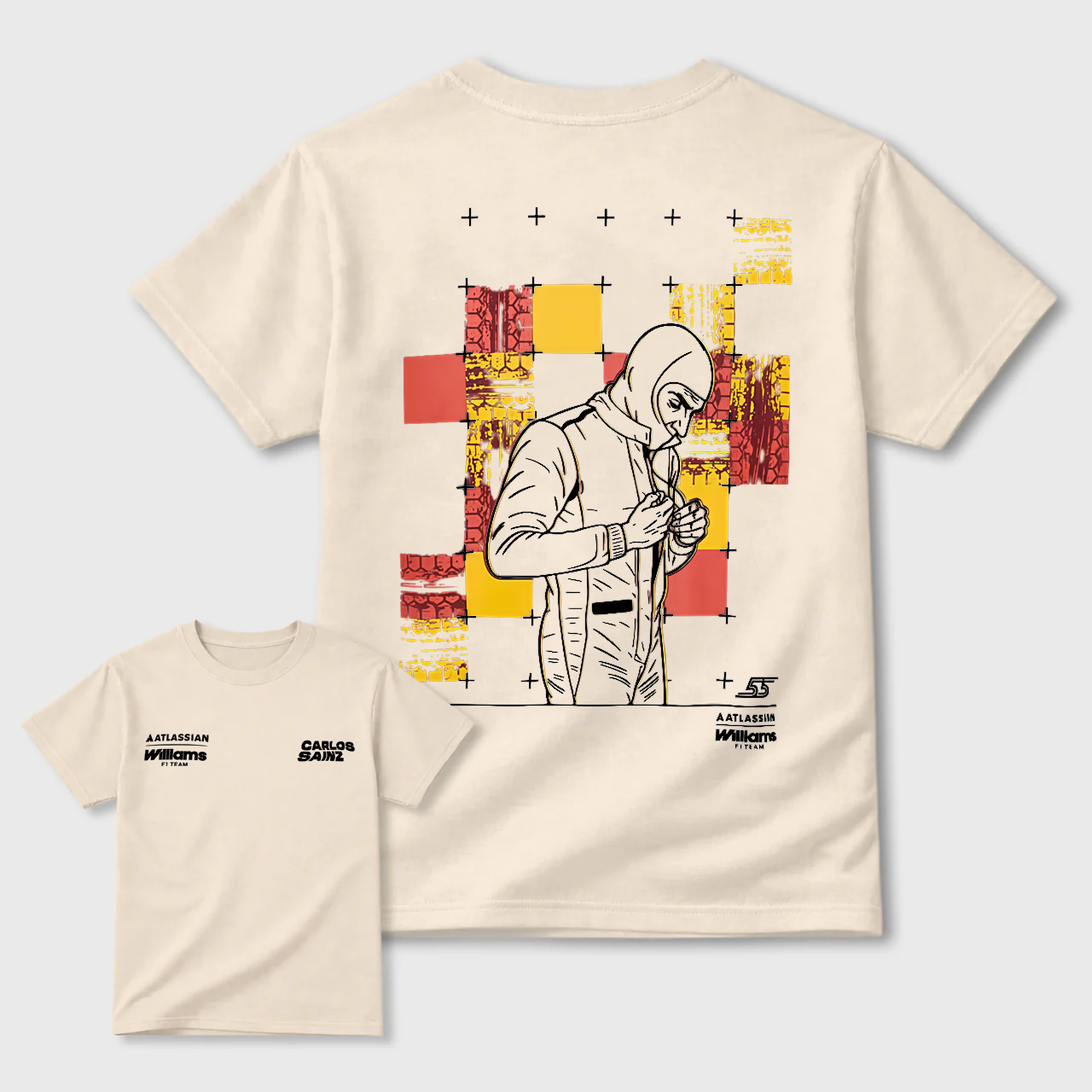 Black T-Shirt With Carlos Sainz Artwork And Colorful Graphic Design For Men And Kids