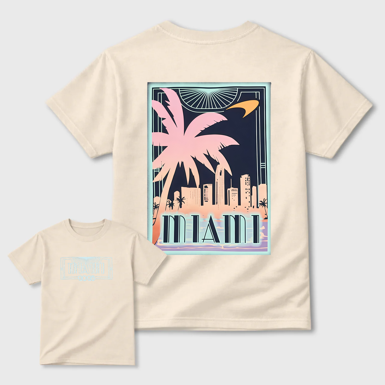 Miami Cityscape Palm Tree Art T-Shirt Black Unisex Design