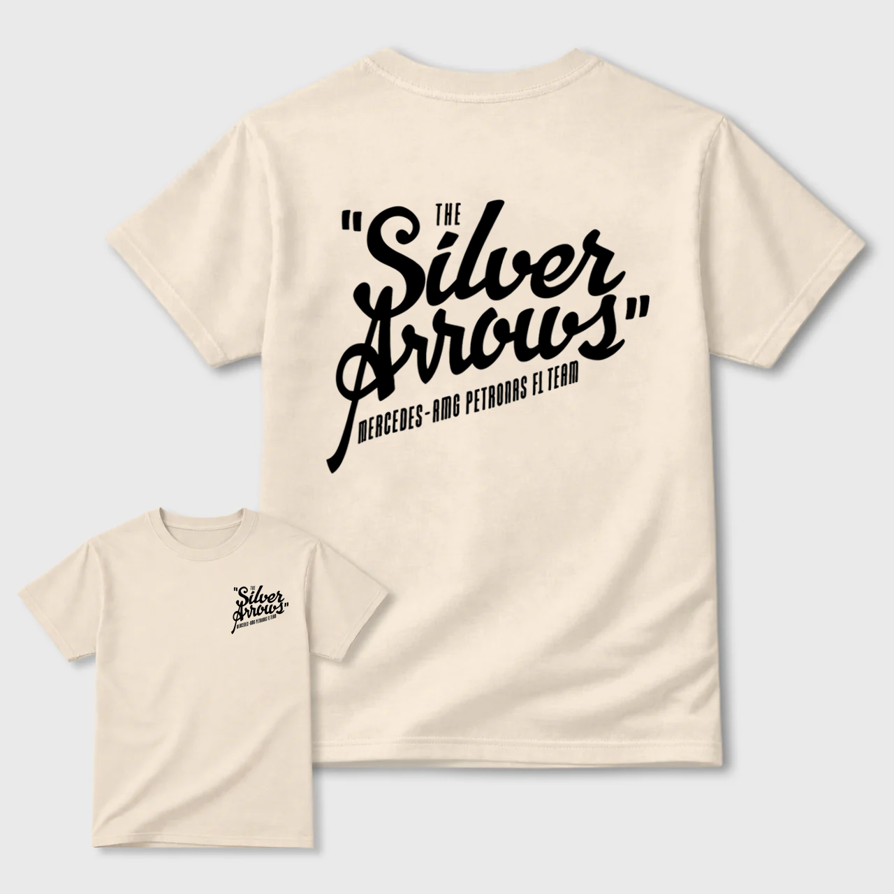 The Silver Arrows Mercedes Benz Petronas F1 Team T-Shirt Black Men Women Unisex Casual Wear