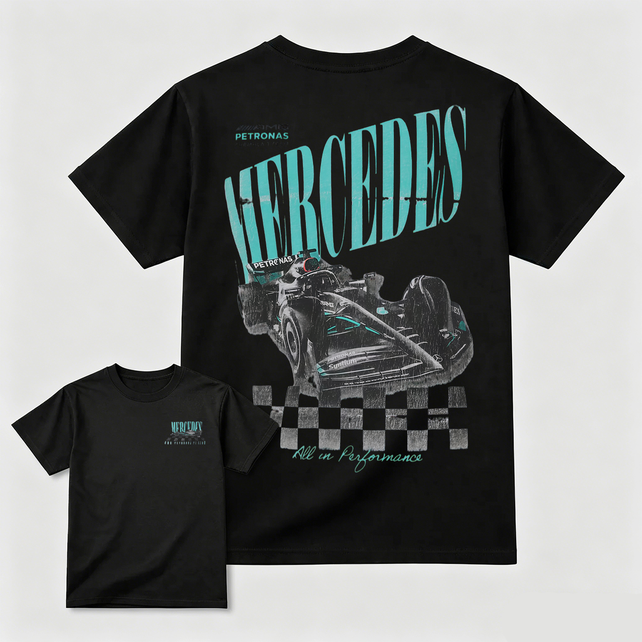 Mercedes Petronas F1 Racing Car T-Shirt All In Performance Design Black Men's Shirt