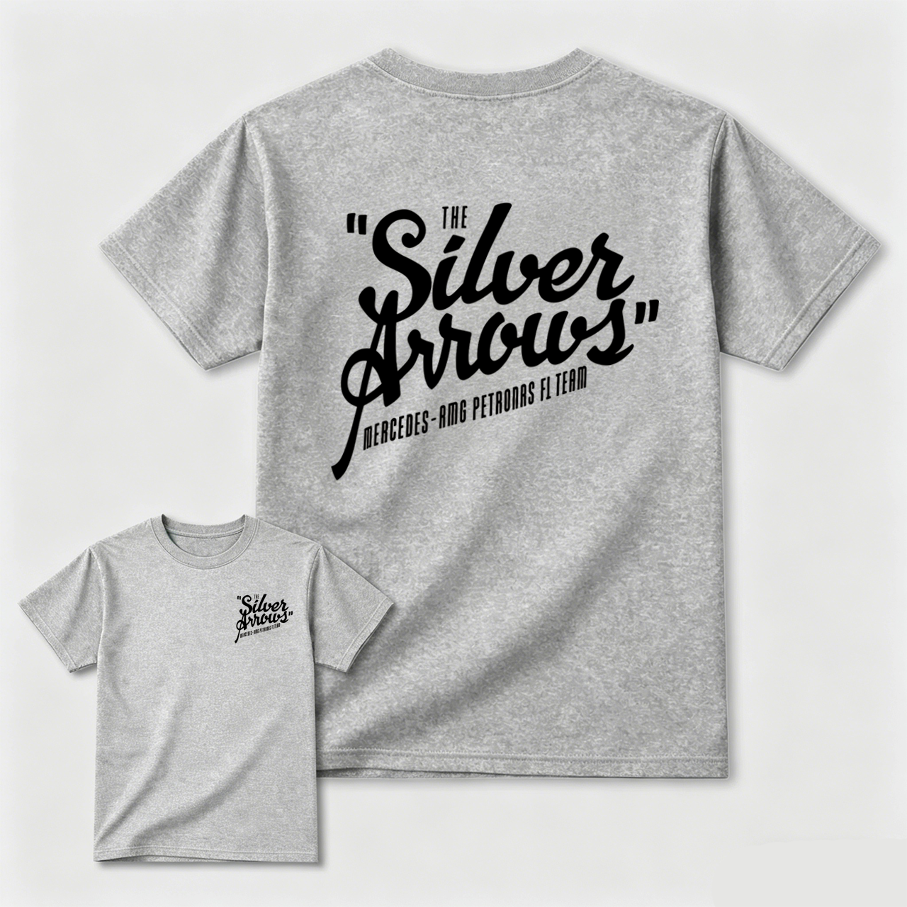 The Silver Arrows Mercedes Benz Petronas F1 Team T-Shirt Black Men Women Unisex Casual Wear