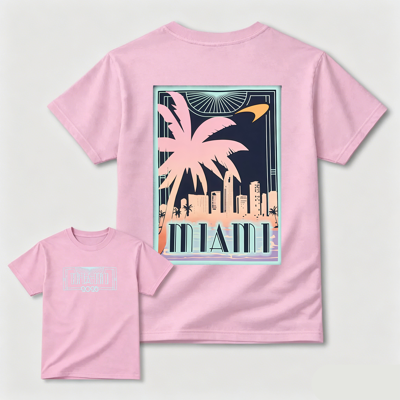 Miami Cityscape Palm Tree Art T-Shirt Black Unisex Design