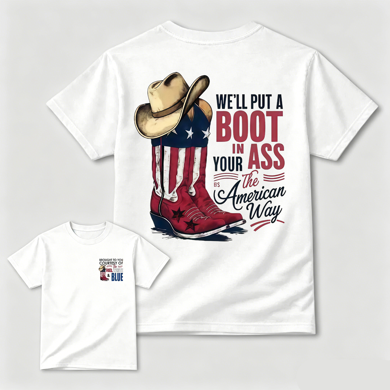 American Cowboy Boots Patriotic Graphic T-Shirt
