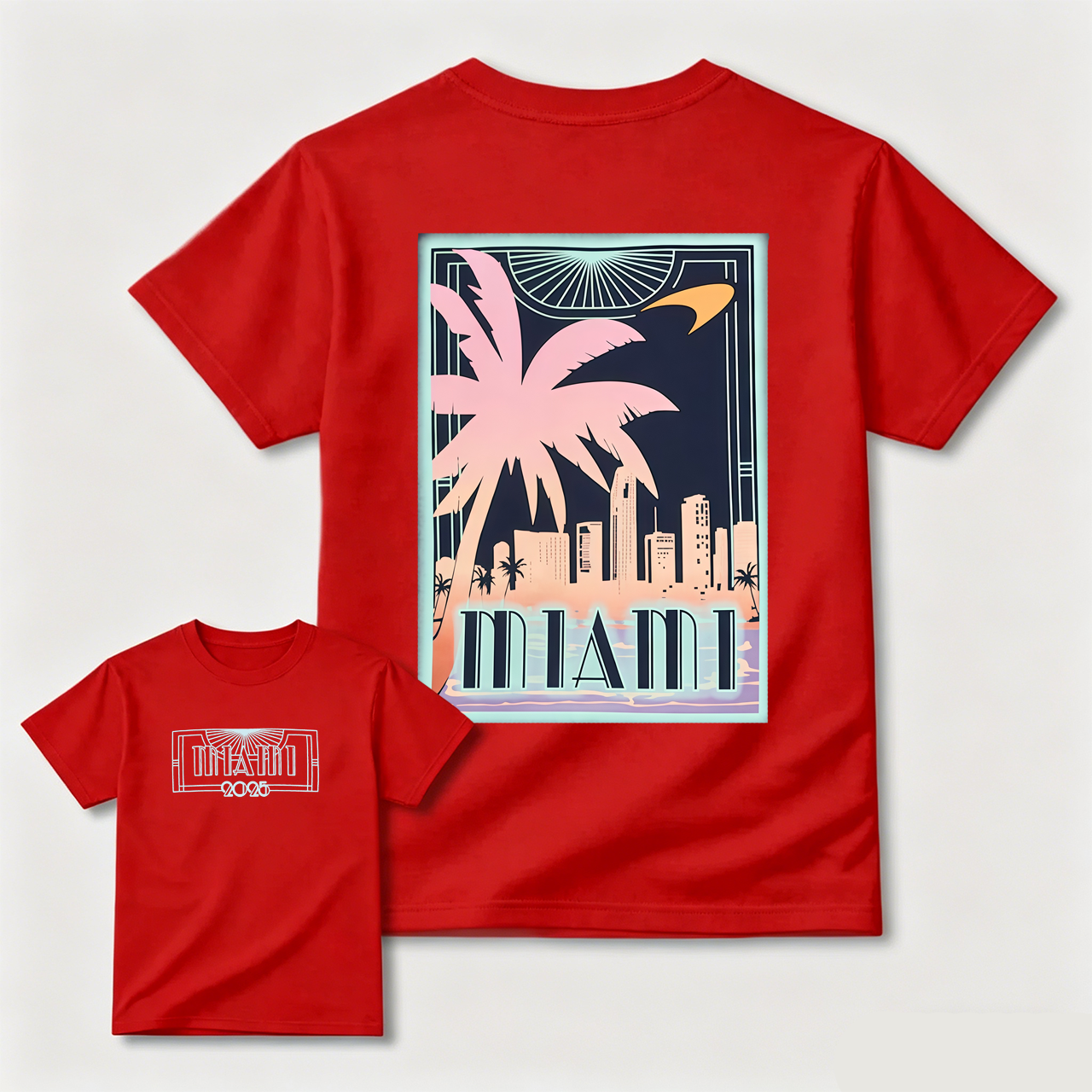 Miami Cityscape Palm Tree Art T-Shirt Black Unisex Design