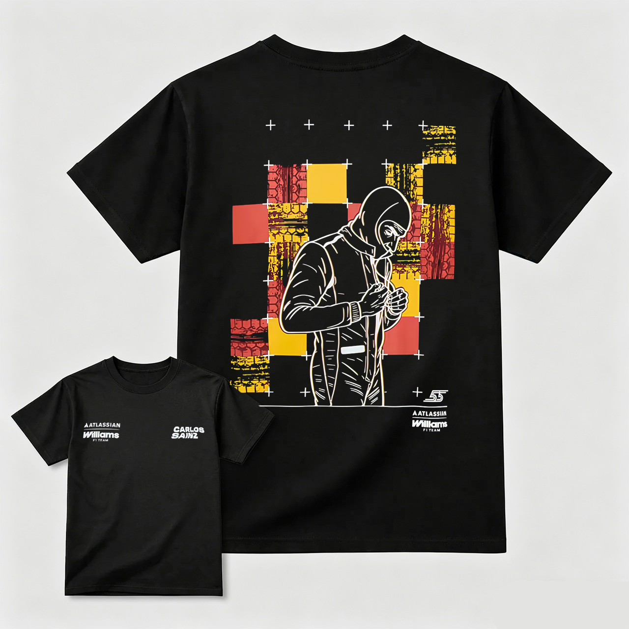 Black T-Shirt With Carlos Sainz Artwork And Colorful Graphic Design For Men And Kids