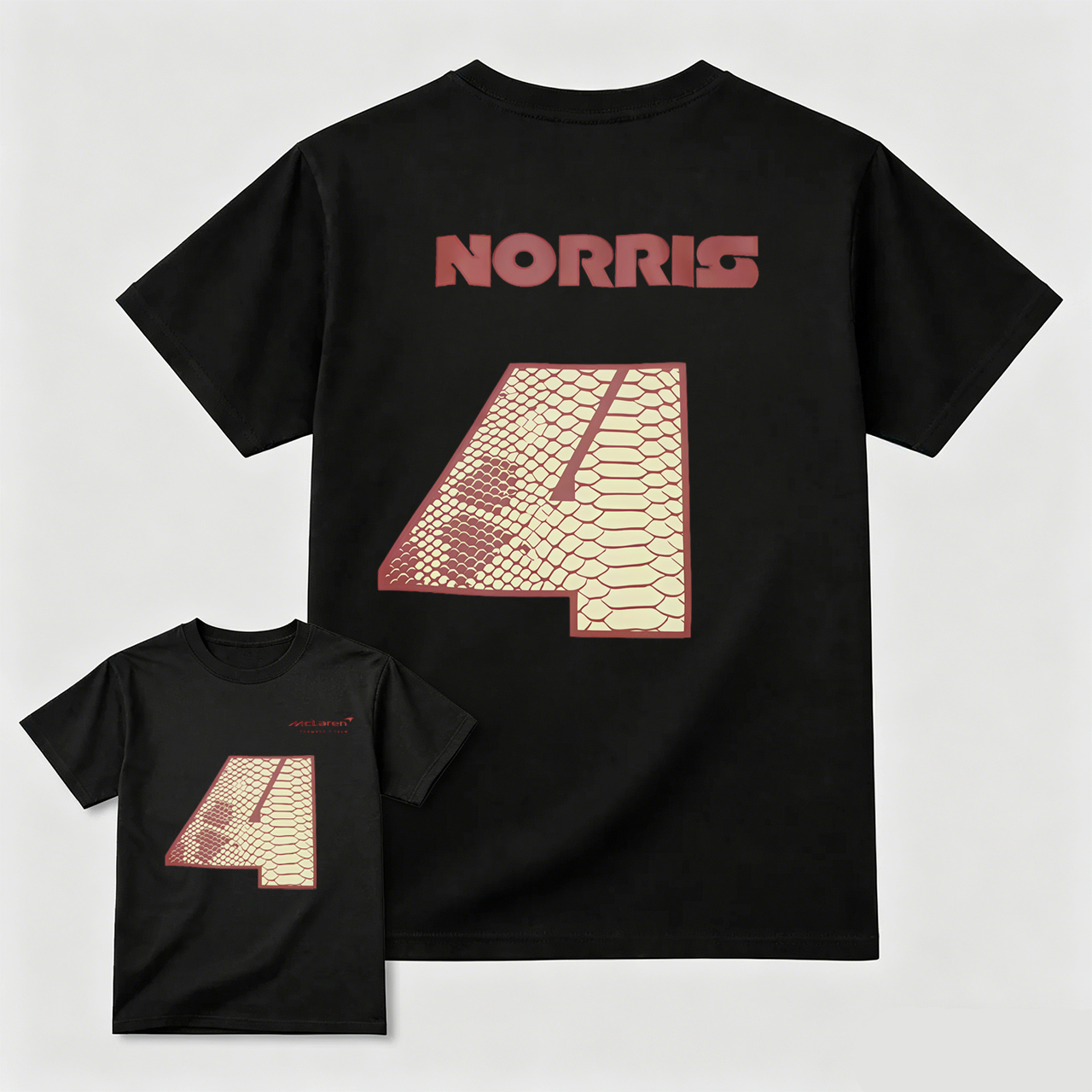 Norris Number 4 Snake Skin Design Black T-Shirt For Men And Kids