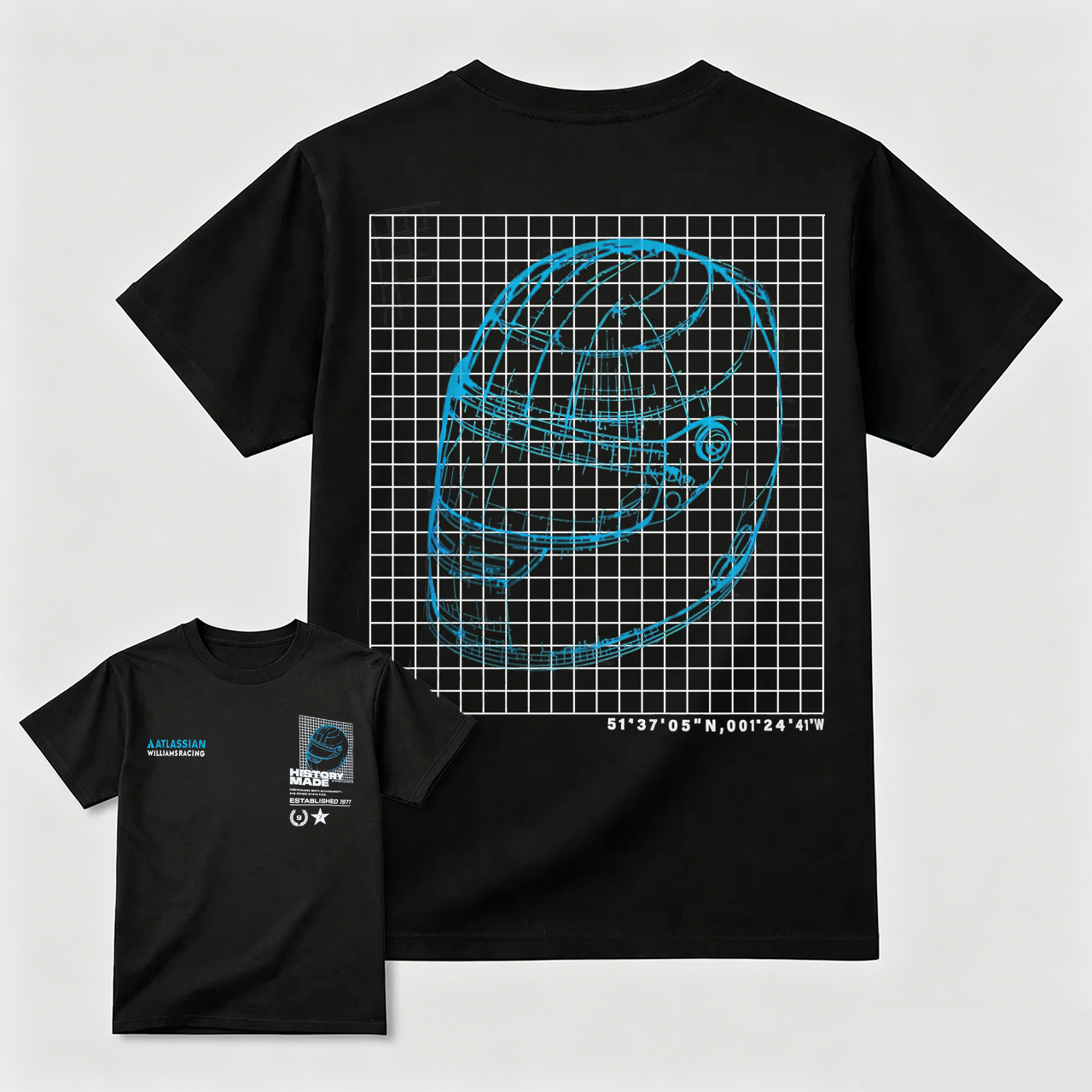 Black T-Shirt With Globe Grid Design And Coordinates Artwork For Men And Women