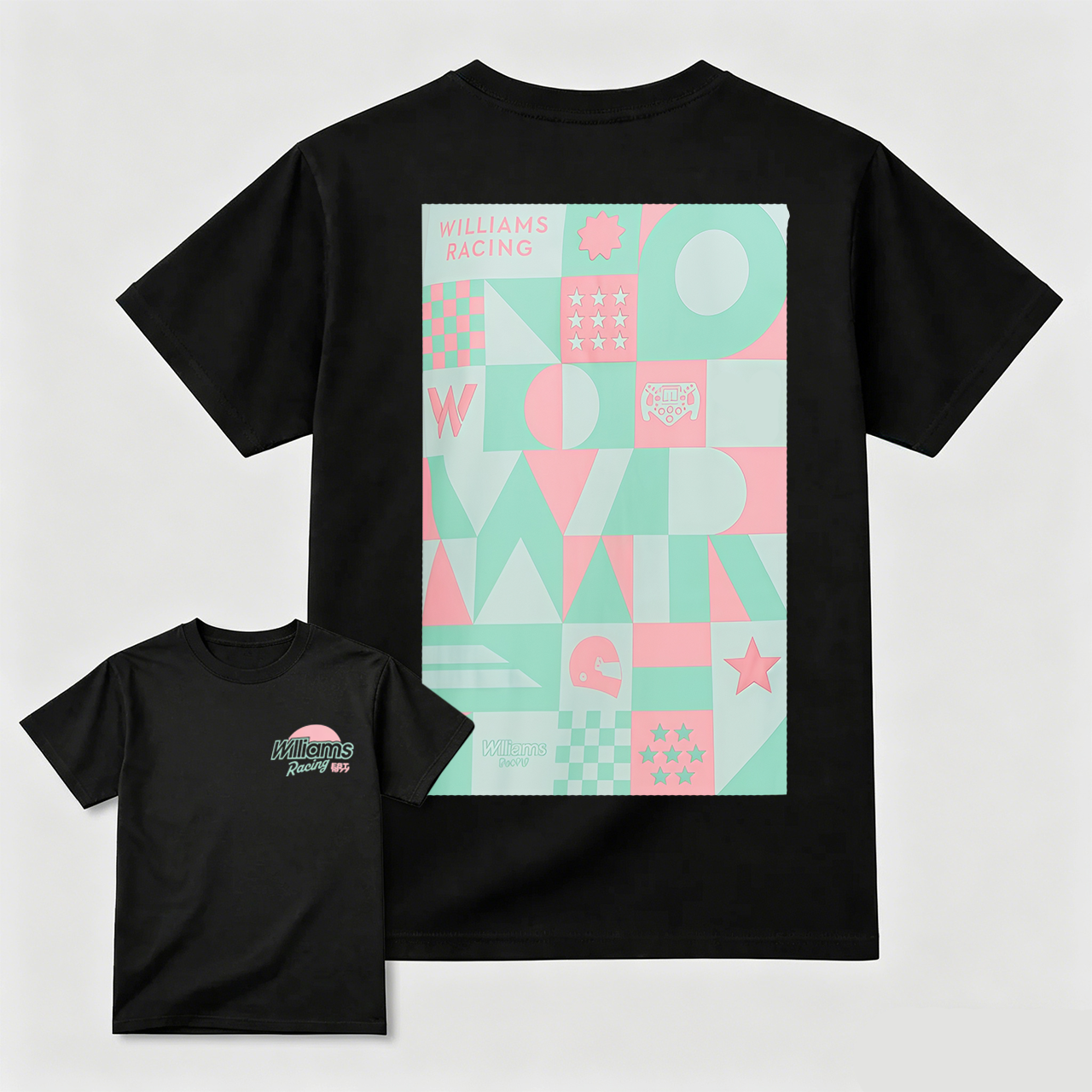 Williams Racing Geometric Design Black T-Shirt For Men And Kids