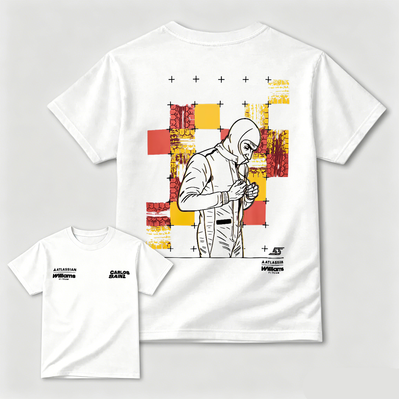 Black T-Shirt With Carlos Sainz Artwork And Colorful Graphic Design For Men And Kids
