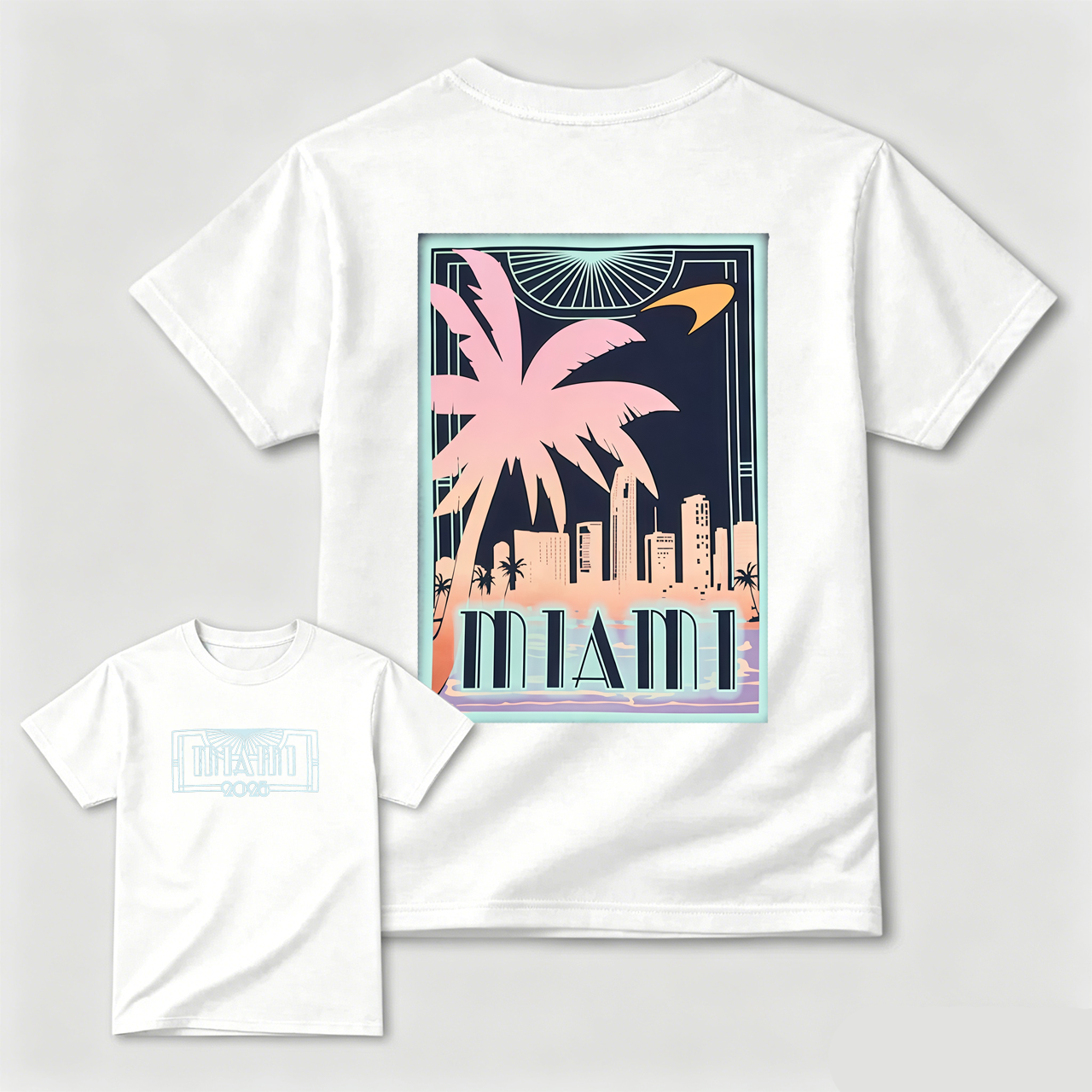 Miami Cityscape Palm Tree Art T-Shirt Black Unisex Design