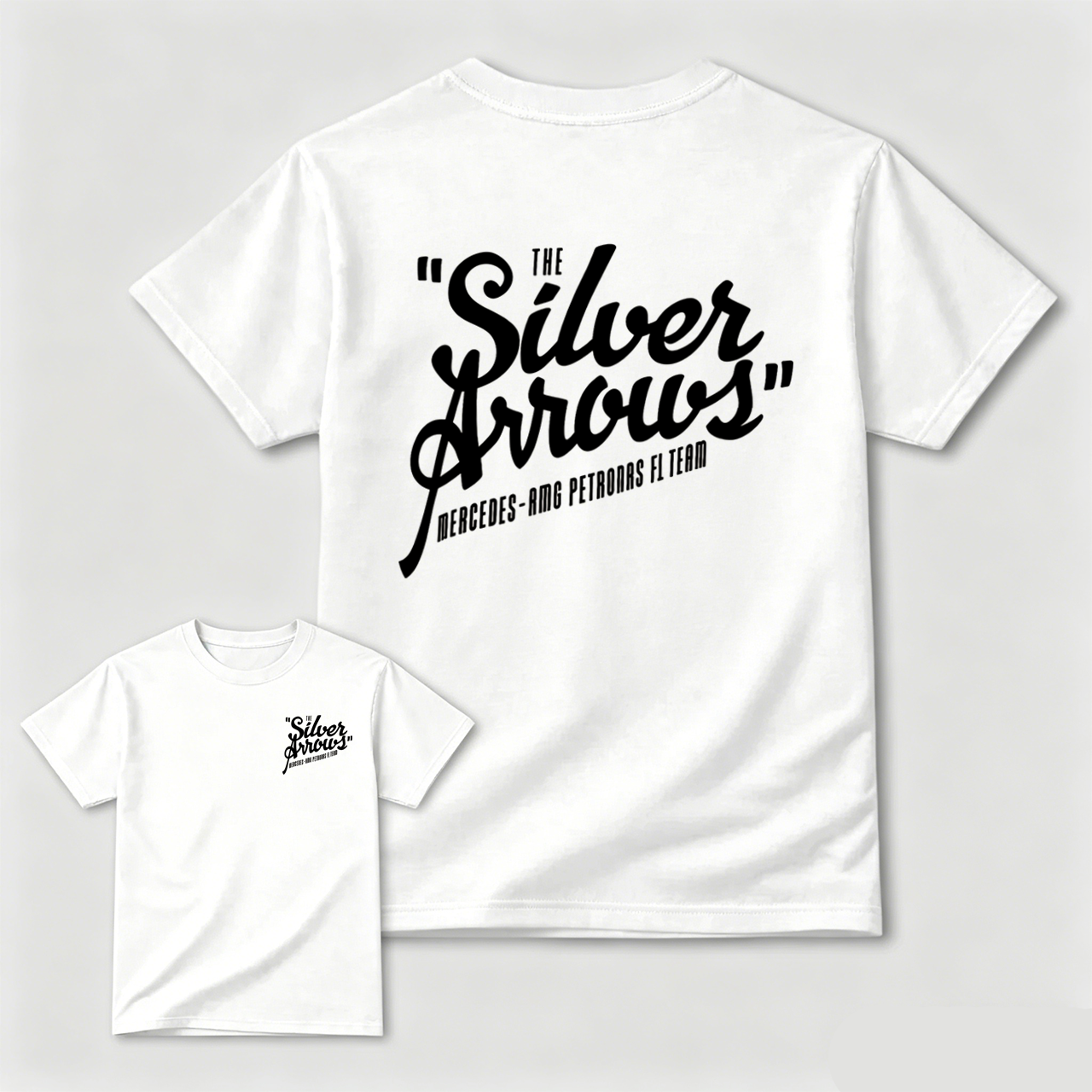 The Silver Arrows Mercedes Benz Petronas F1 Team T-Shirt Black Men Women Unisex Casual Wear