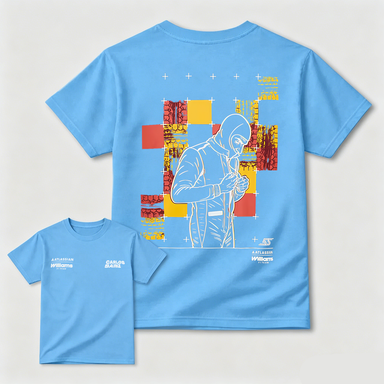 Black T-Shirt With Carlos Sainz Artwork And Colorful Graphic Design For Men And Kids