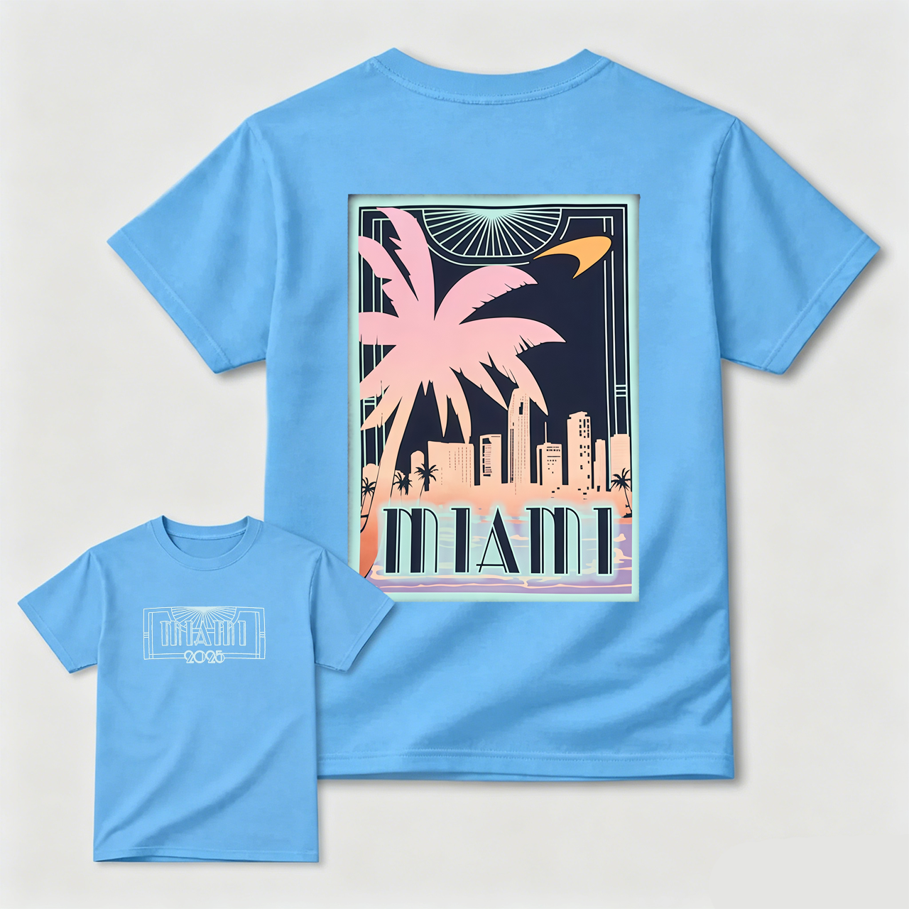 Miami Cityscape Palm Tree Art T-Shirt Black Unisex Design