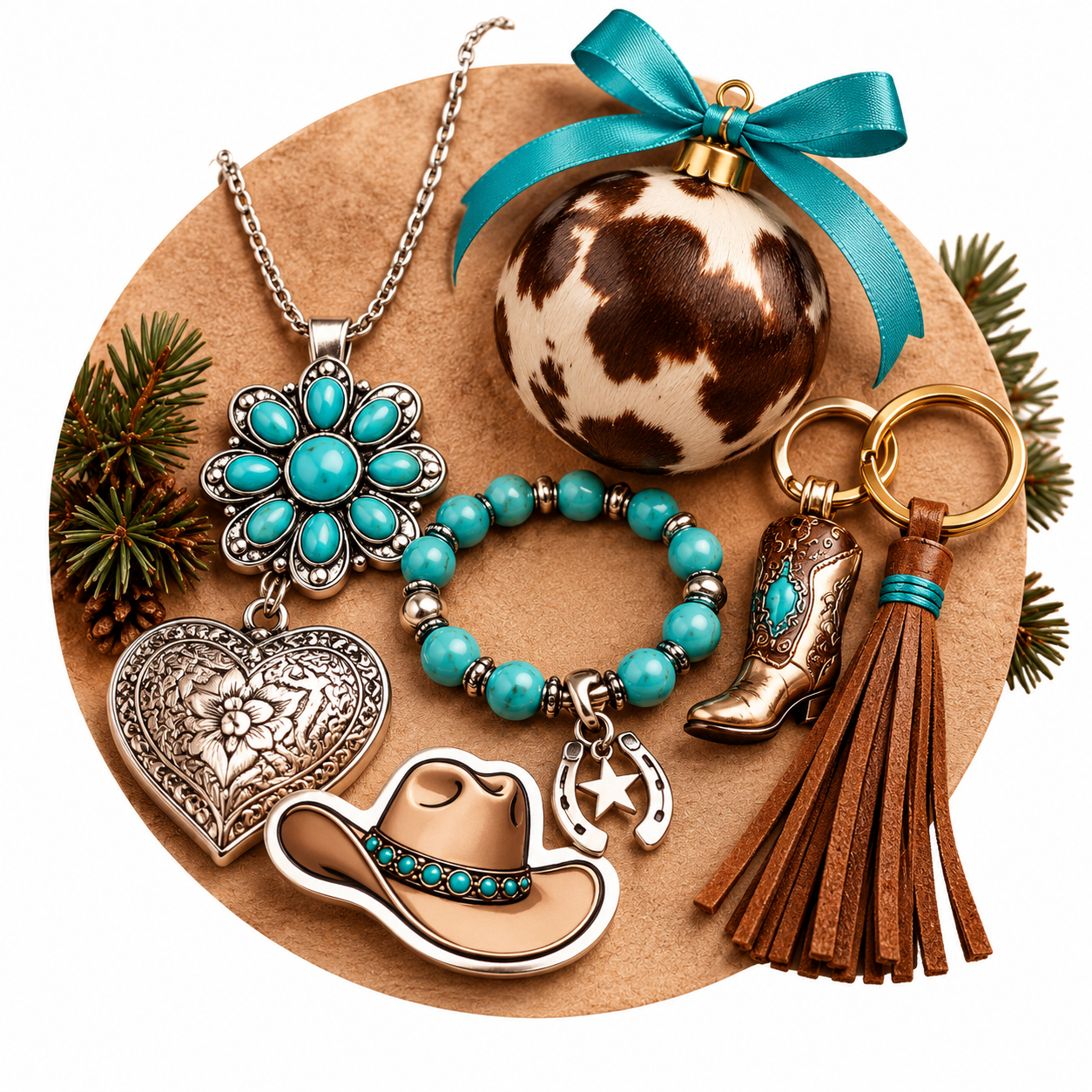 Western inspired jewelry, decorative ornaments, and accessories