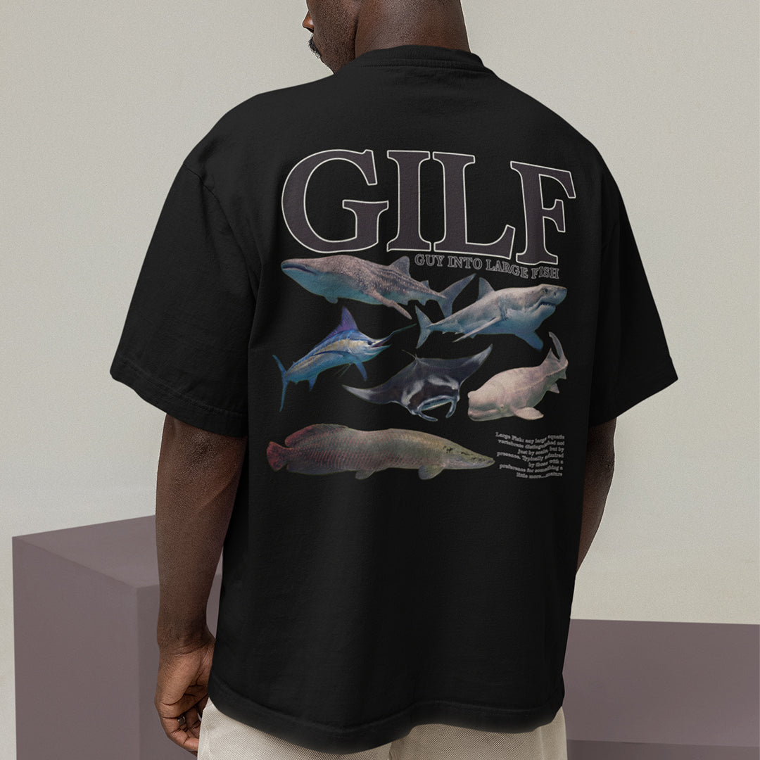 GILF (guy into large fish) T-Shirt (backprint)