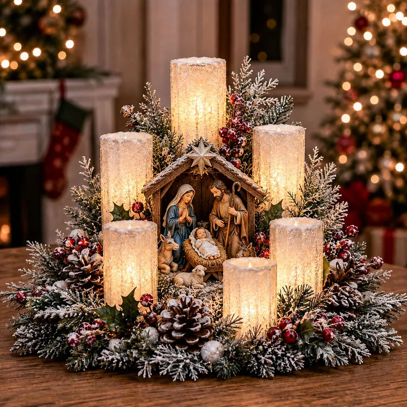 🌲Early Christmas Promotion 49% OFF🌲Christmas Lighted Centerpiece with Flameless Candle Glow