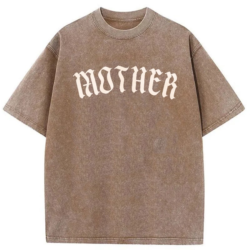 Mother Gothic Font Print Design Washed cotton T-shirt