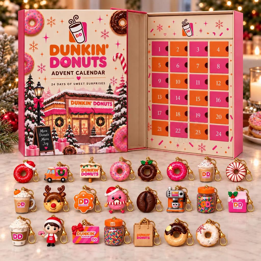 24 Days Christmas Countdown Advent Calendar, Cute Mini Donut & Coffee Themed Keychain Blind Box, Holiday Surprise Ornament Gift Set